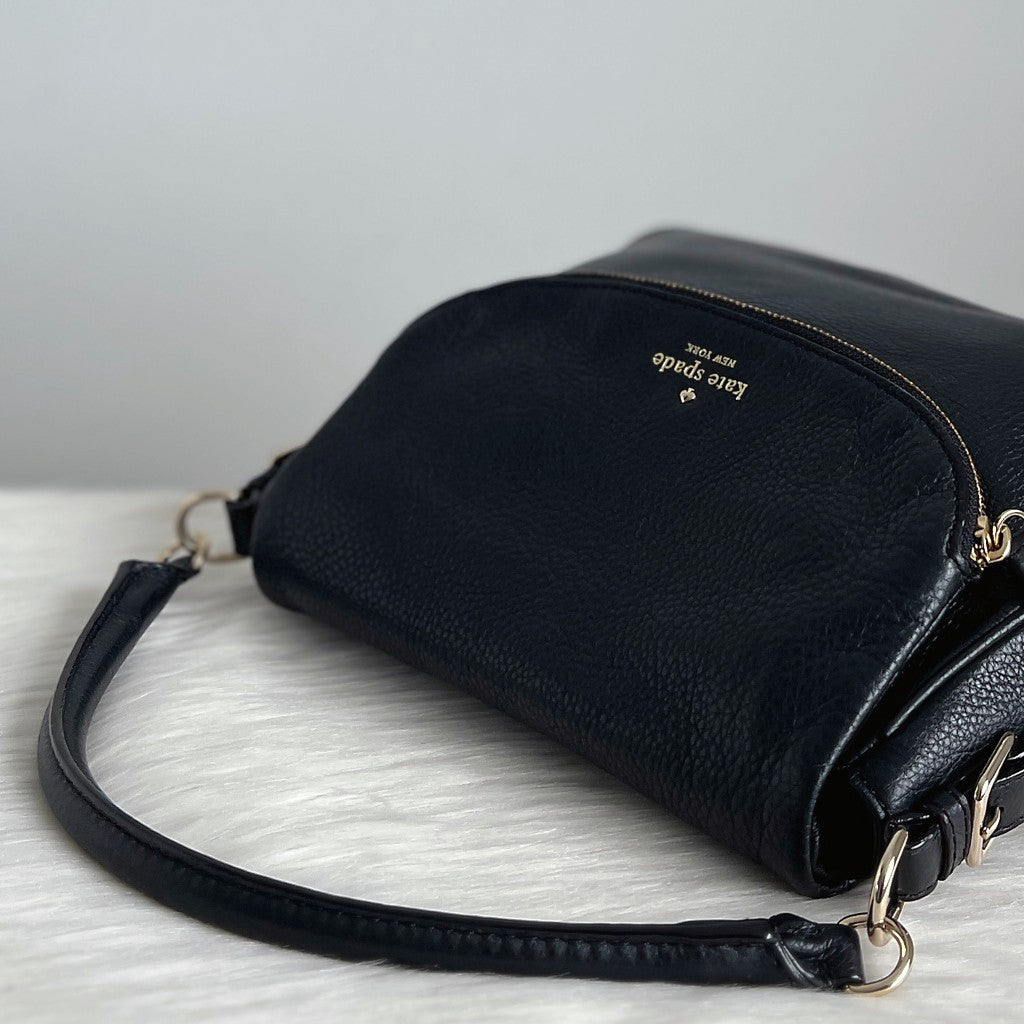 Kate Spade Black Leather Zipped Flap 2 Way Shoulder Bag Excellent