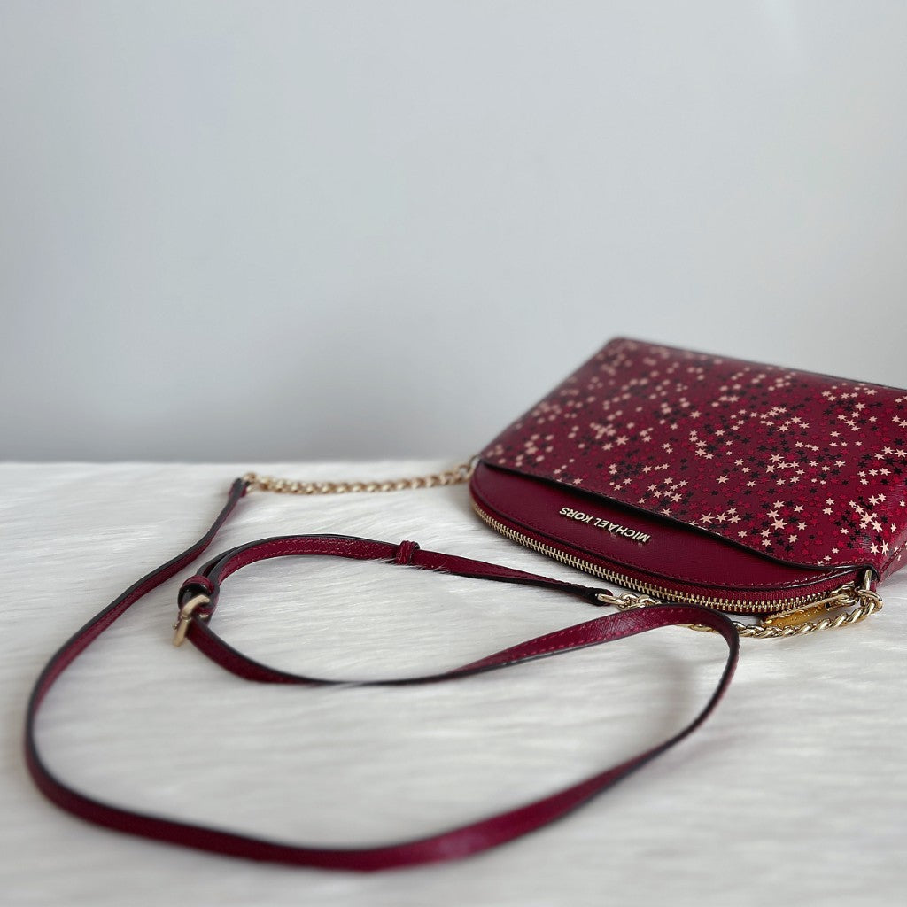 Michael Kors Maroon Leather Star Pattern Crossbody Shoulder Bag Like New