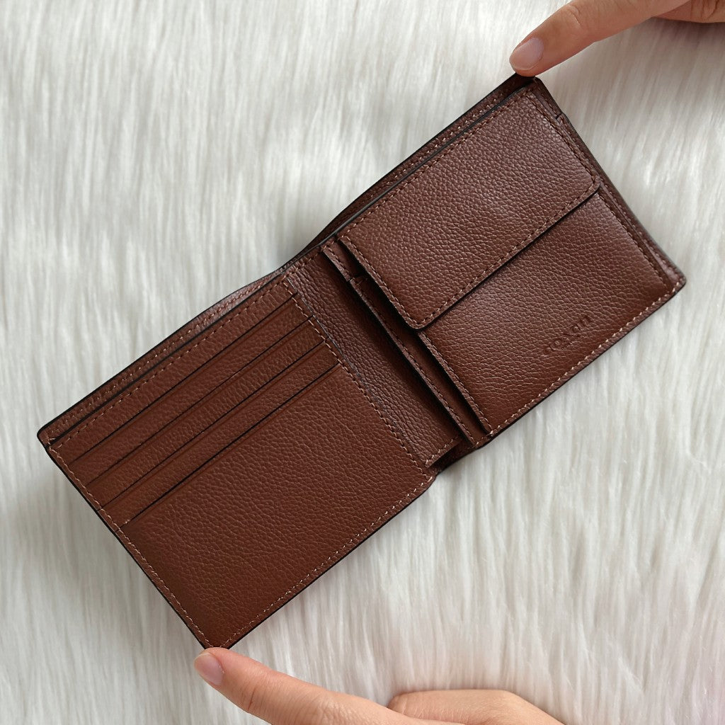 Coach Caramel Leather Coin-Compartment Bi-fold Unisex Short Wallet Like New