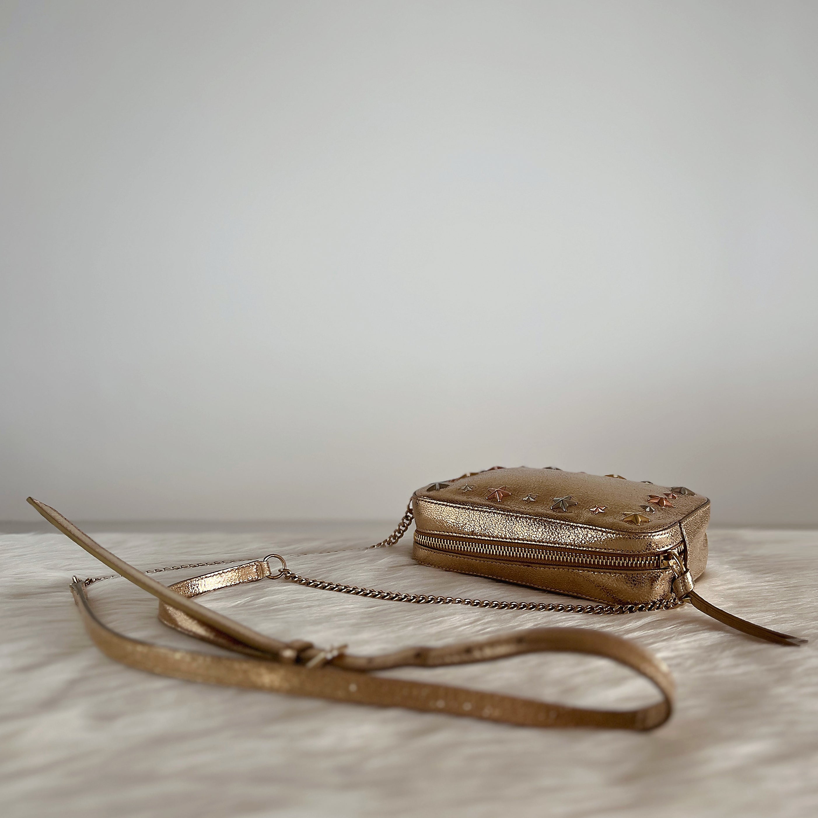 Jimmy Choo Metallic Gold Leather Star Detail Crossbody Shoulder Bag Excellent