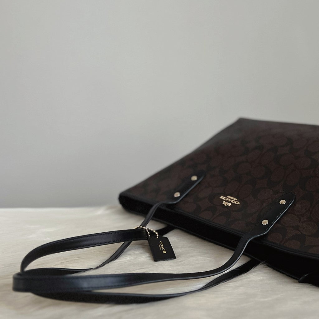 Coach Black Leather Monogram Shopper Shoulder Bag Like New