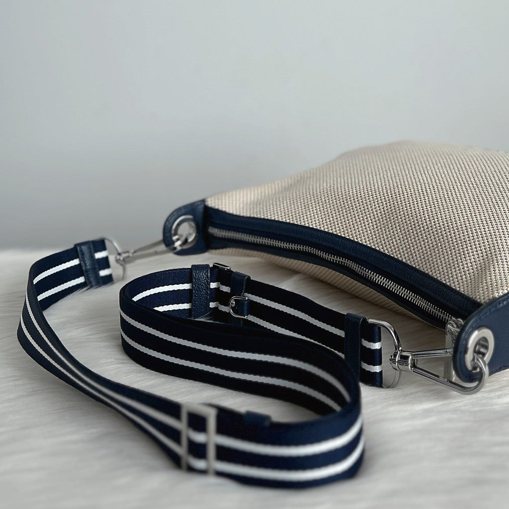 Kate Spade Navy Leather Trim Double Strap Crossbody Shoulder Bag Like New