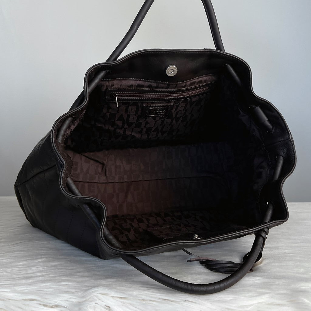 Furla Chocolate Leather Tassel Charm Large Shoulder Bag Like New