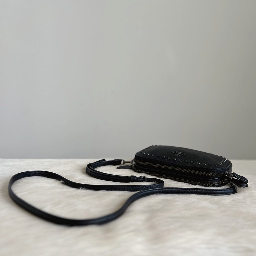 Coach Black Leather Double Compartment 2 Way Crossbody Shoulder Bag Excellent