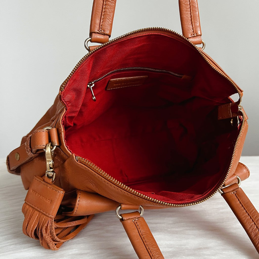 See by Chloe Caramel Leather Tassel Charm 2 Way Shoulder Bag Excellent