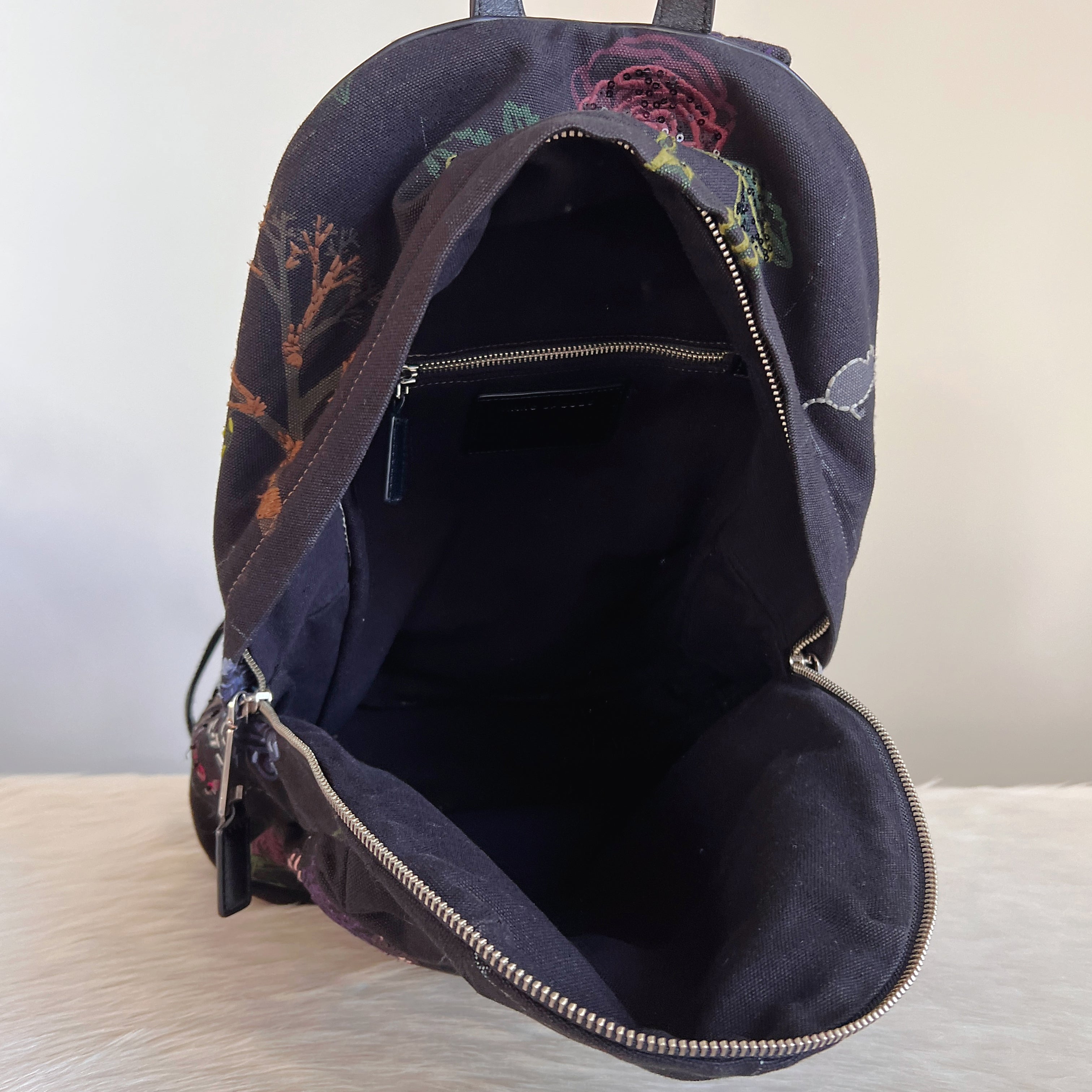 Marc Jacobs Black Canvas Floral Pattern Detail Large Backpack