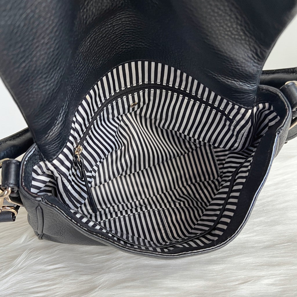 Kate Spade Black Leather Zipped Flap 2 Way Shoulder Bag Excellent