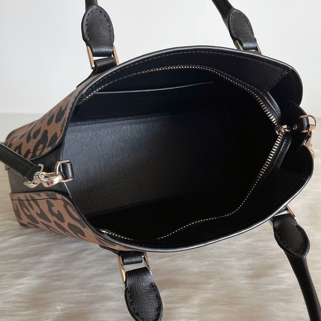 Kate Spade Black Leather Leopard Print 2 Way Shoulder Bag Like New