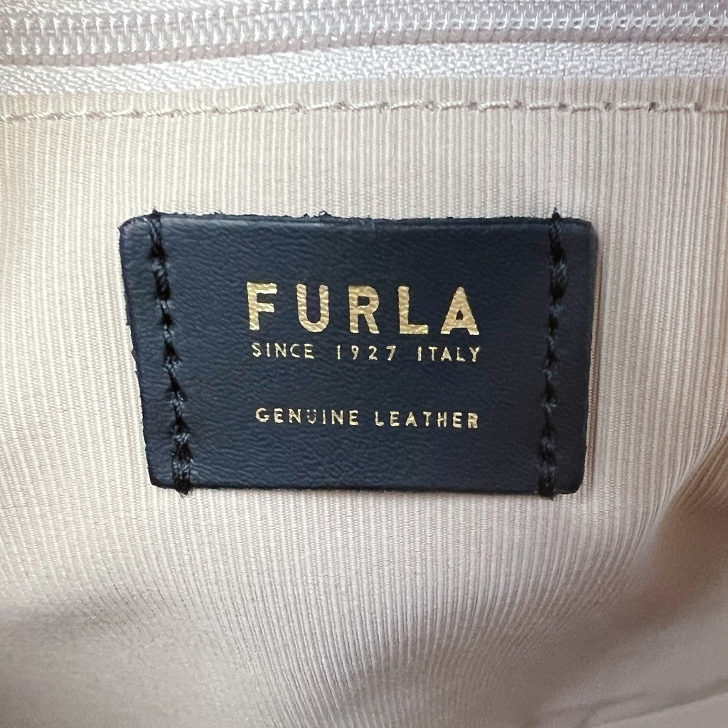 Furla Caramel Leather Front Logo Padlock Charm 2 Way Shoulder Bag Like New