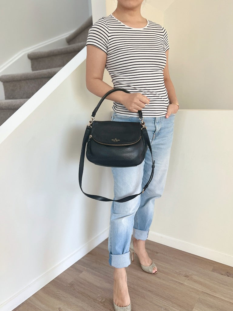 Kate Spade Black Leather Zipped Flap 2 Way Shoulder Bag Excellent