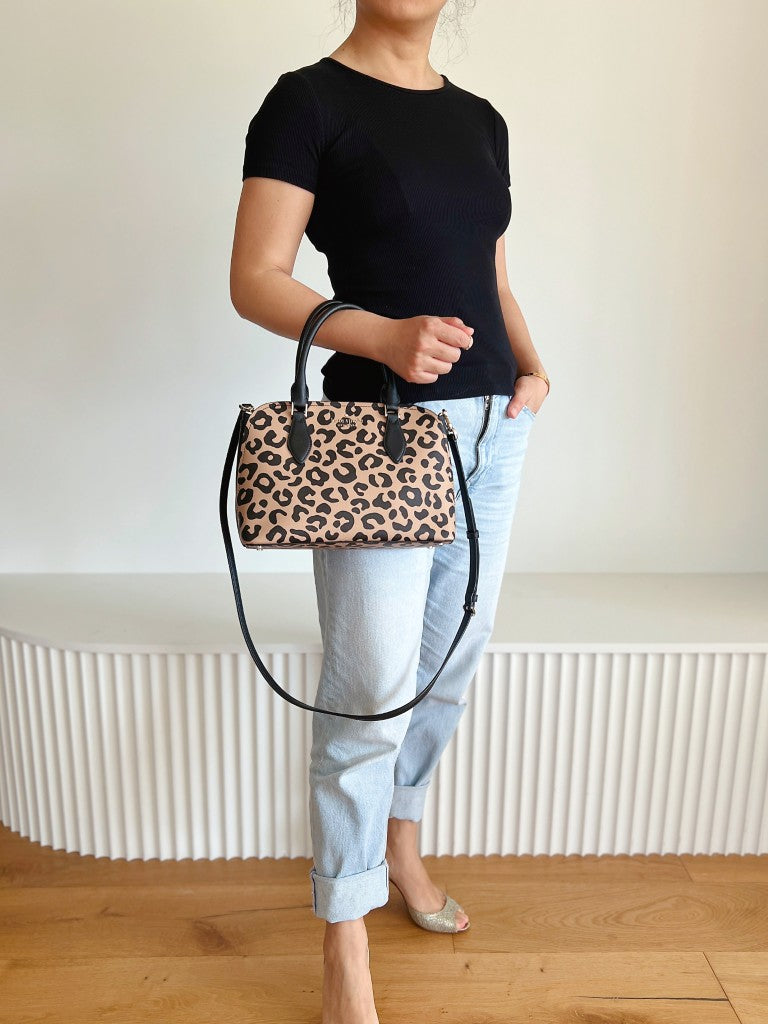 Kate Spade Black Leather Leopard Print 2 Way Shoulder Bag Like New