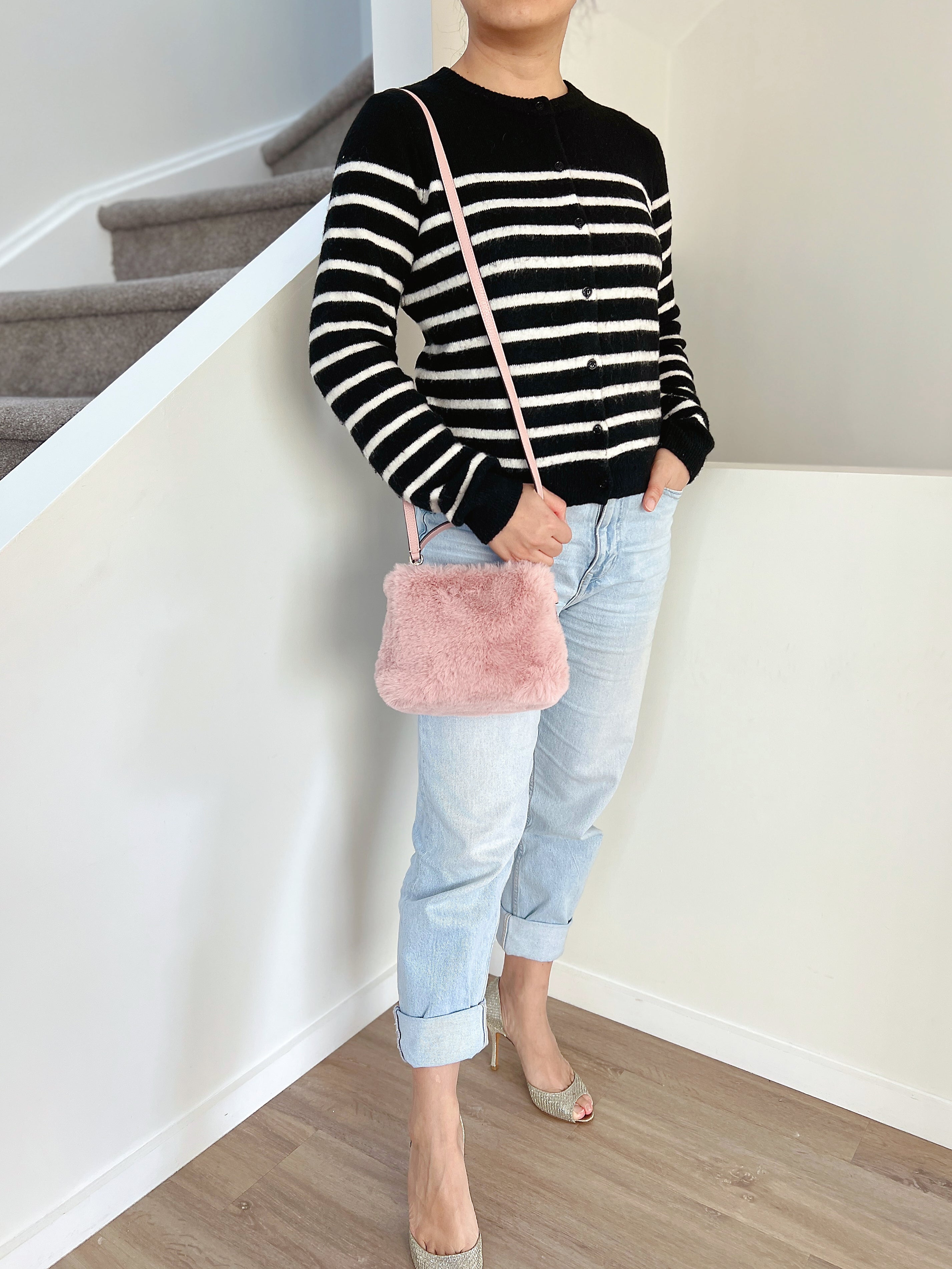Kate Spade Pink Fur Triple Compartment Small 2 Way Shoulder Bag Like New
