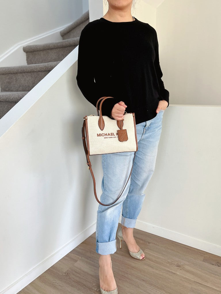 Michael Kors Caramel Leather Front Logo Book Tote 2 Way Shoulder Bag Excellent