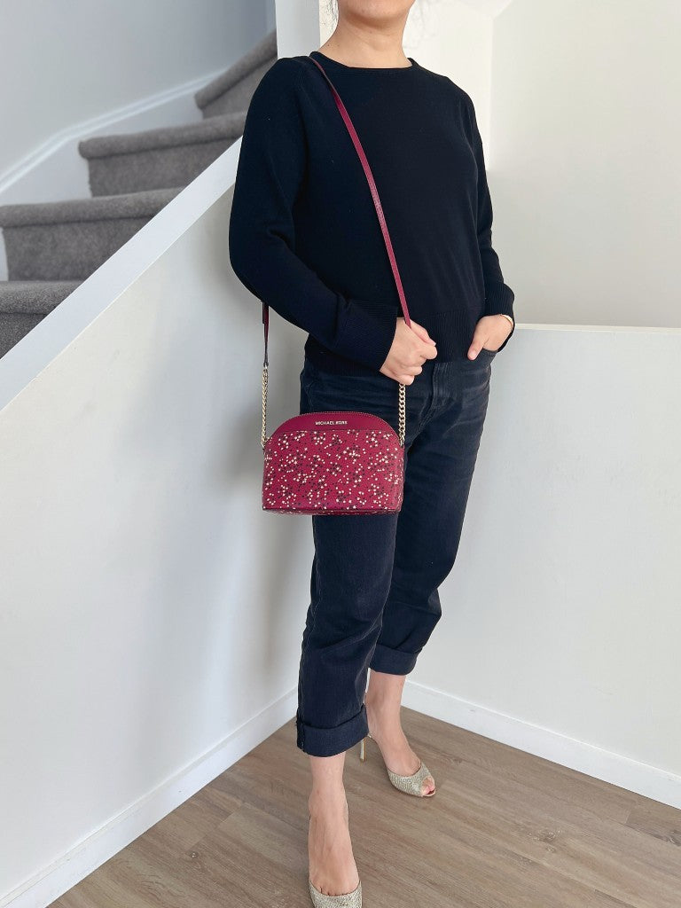 Michael Kors Maroon Leather Star Pattern Crossbody Shoulder Bag Like New
