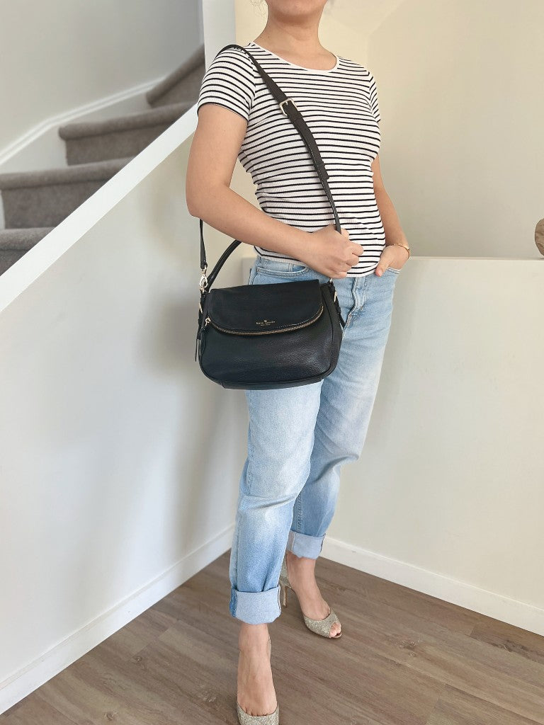 Kate Spade Black Leather Zipped Flap 2 Way Shoulder Bag Excellent