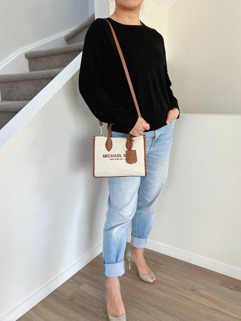 Michael Kors Caramel Leather Front Logo Book Tote 2 Way Shoulder Bag Excellent