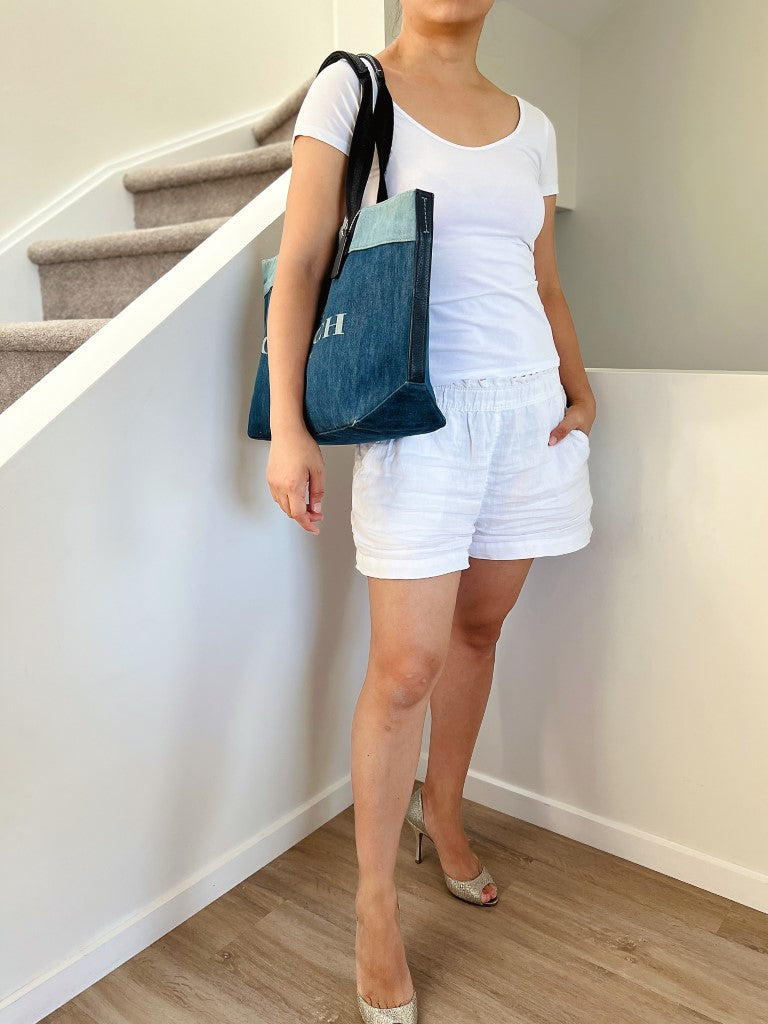 Coach Denim Front Logo Carryall Large Shoulder Bag Excellent