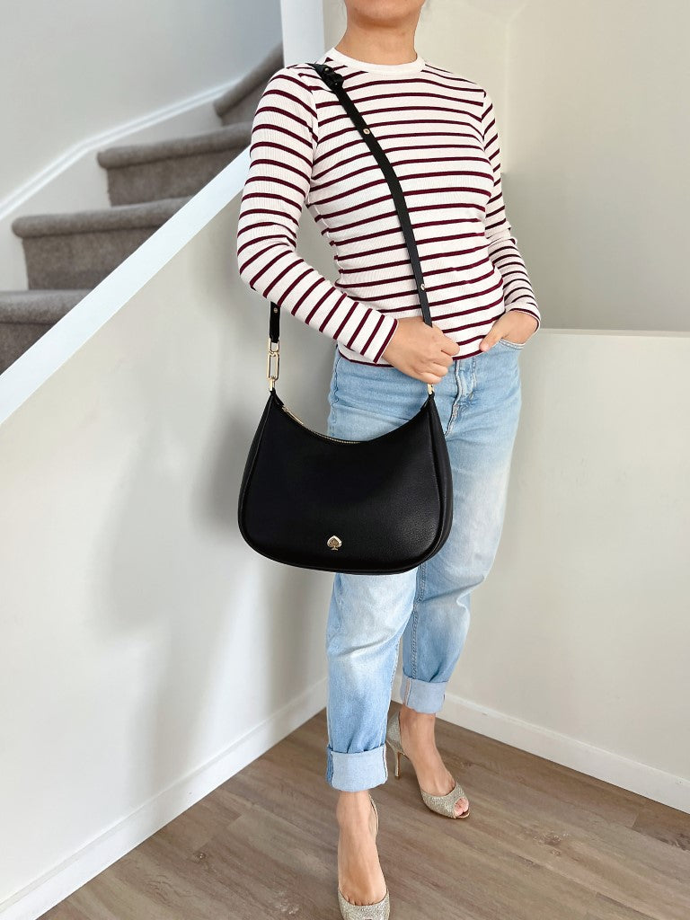 Kate Spade Black Leather Slouchy Half Moon 2 Way Shoulder Bag Like New
