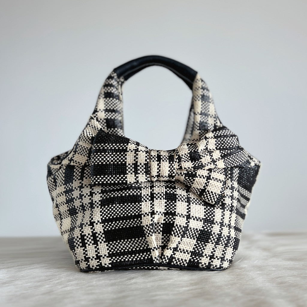 Kate Spade Check Pattern Front Bow Holiday Small Tote Bag Like New