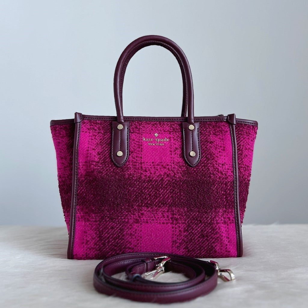 Kate Spade Brown Leather Woollen 2 Way Shoulder Bag Like New