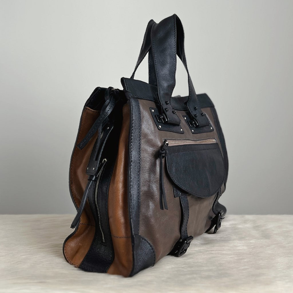 Chloe Tri-Tone Leather Front Buckle Detail Large Book Tote Excellent