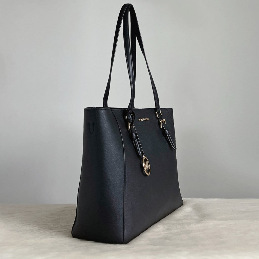 Michael Kors Black Leather MK Charm Oversized Shoulder Bag Excellent