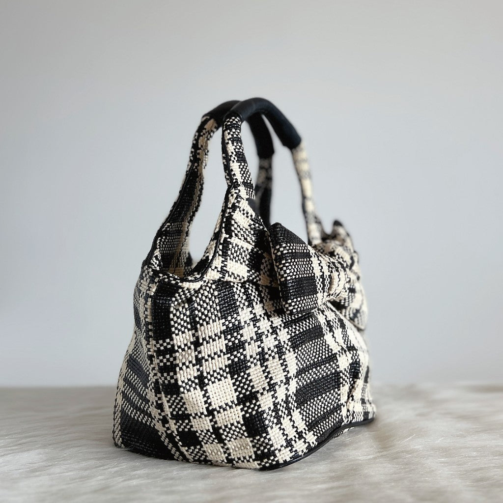 Kate Spade Check Pattern Front Bow Holiday Small Tote Bag Like New