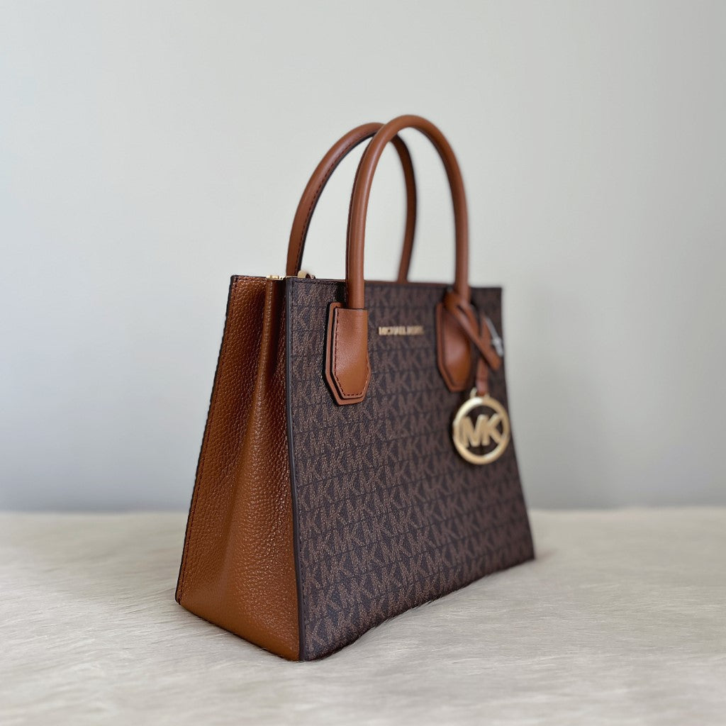 Michael Kors Caramel Leather Monogram MK Charm 2 Way Shoulder Bag New with Tags