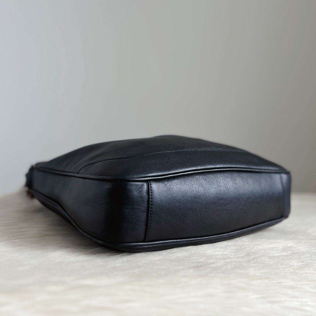Gucci Classic Black Leather Bamboo Slouchy 2 Way Shoulder Bag Excellent