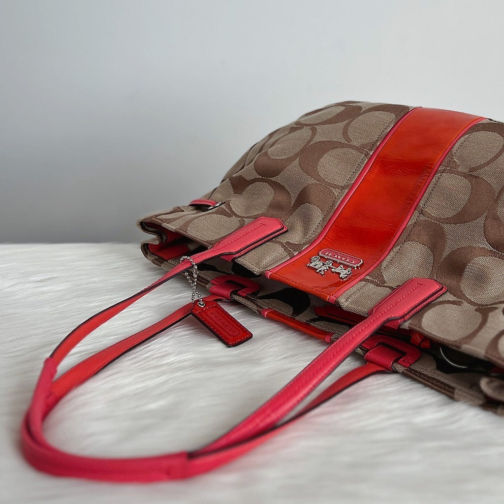 Coach Leather Monogram Drawstring Carryall Shoulder Bag Excellent