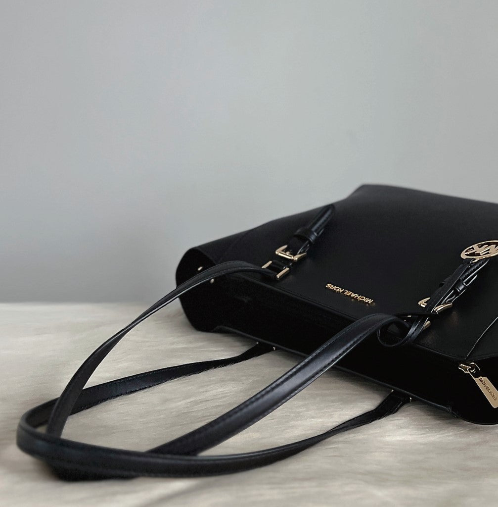 Michael Kors Black Leather MK Charm Oversized Shoulder Bag Excellent