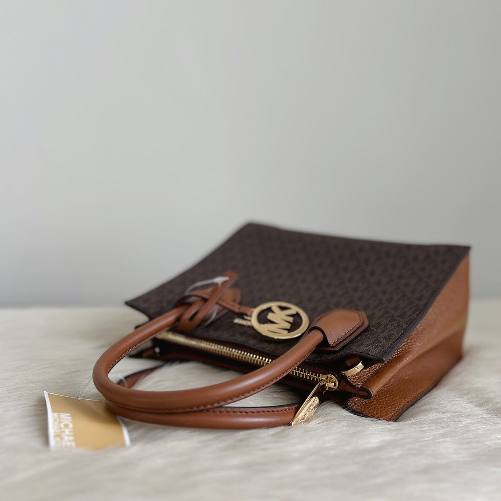 Michael Kors Caramel Leather Monogram MK Charm 2 Way Shoulder Bag New with Tags