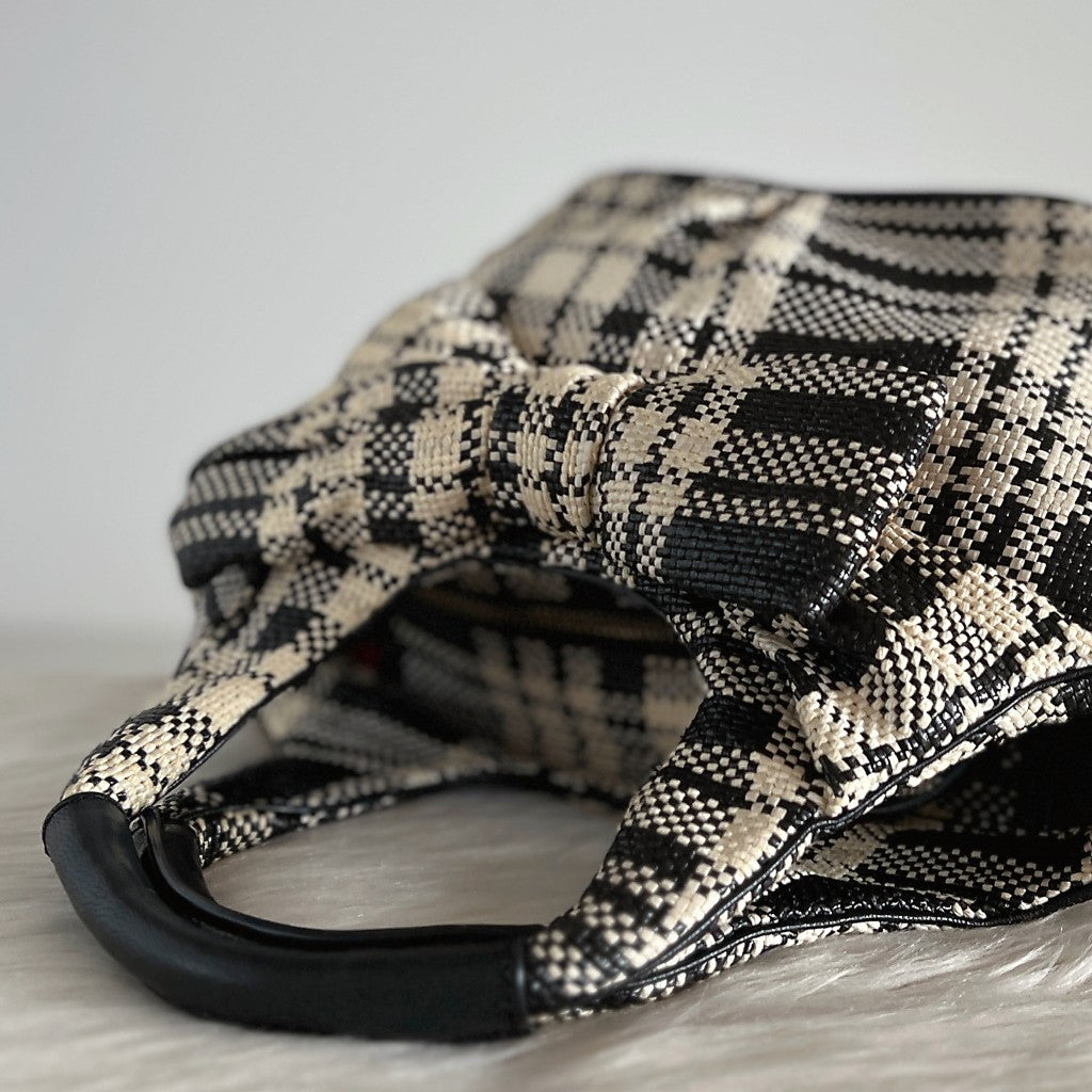 Kate Spade Check Pattern Front Bow Holiday Small Tote Bag Like New