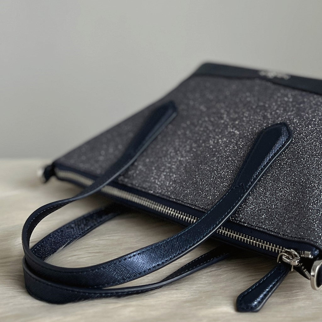 Kate Spade Navy Leather Sparkling Front Logo 2 Way Shoulder Bag Excellent