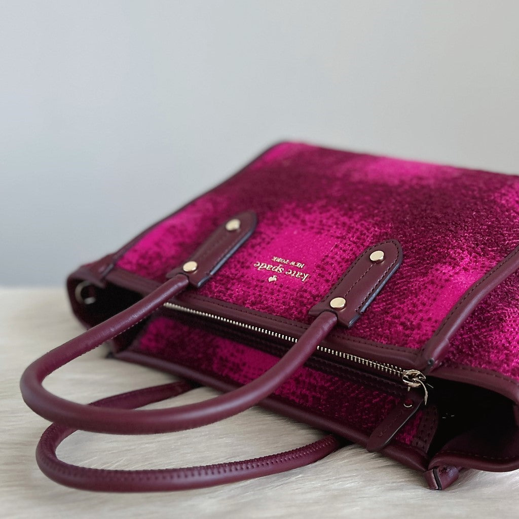 Kate Spade Brown Leather Woollen 2 Way Shoulder Bag Like New