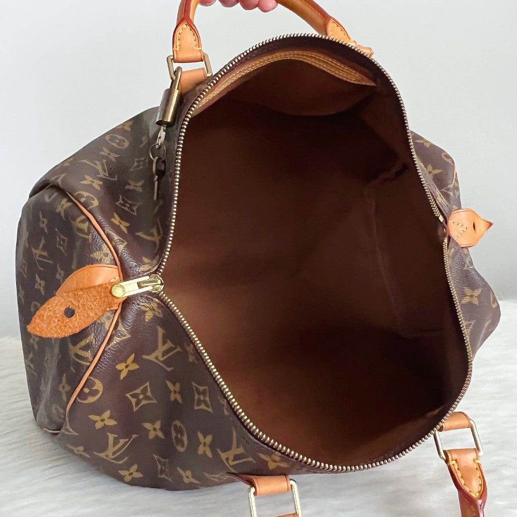 Louis Vuitton Signature Monogram Speedy 40 Large Tote Bag + Lock & Keys Excellent