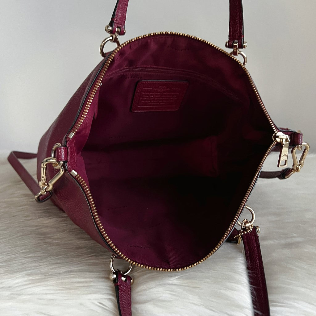 Coach Bordeaux Leather Front Detail 2 Way Shoulder Bag Like New