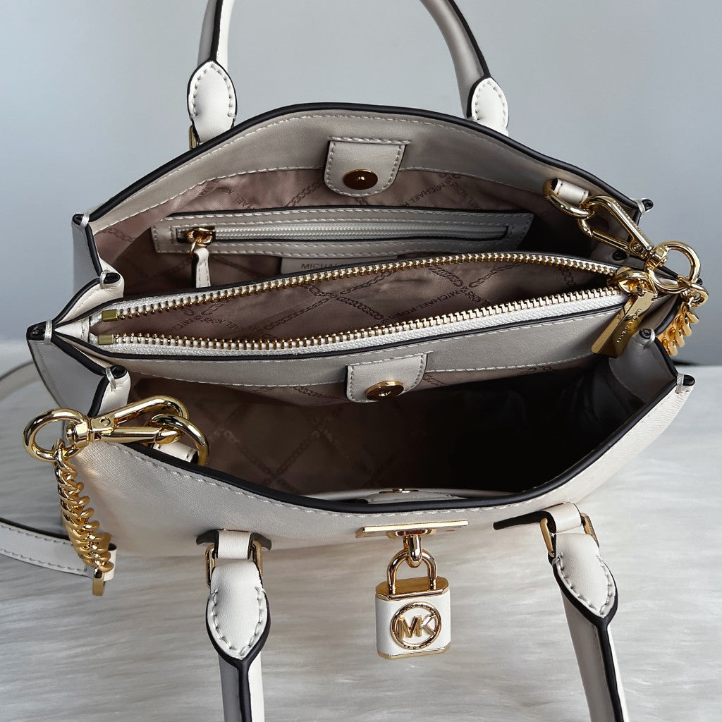 Michael Kors Creamy Leather Triple Compartment 2 Way Shoulder Bag Like New