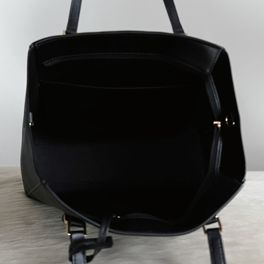 Michael Kors Black Leather MK Charm Oversized Shoulder Bag Excellent