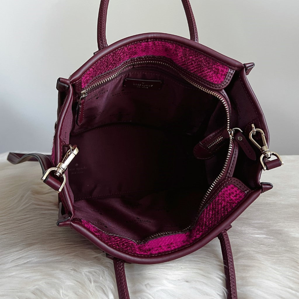 Kate Spade Brown Leather Woollen 2 Way Shoulder Bag Like New