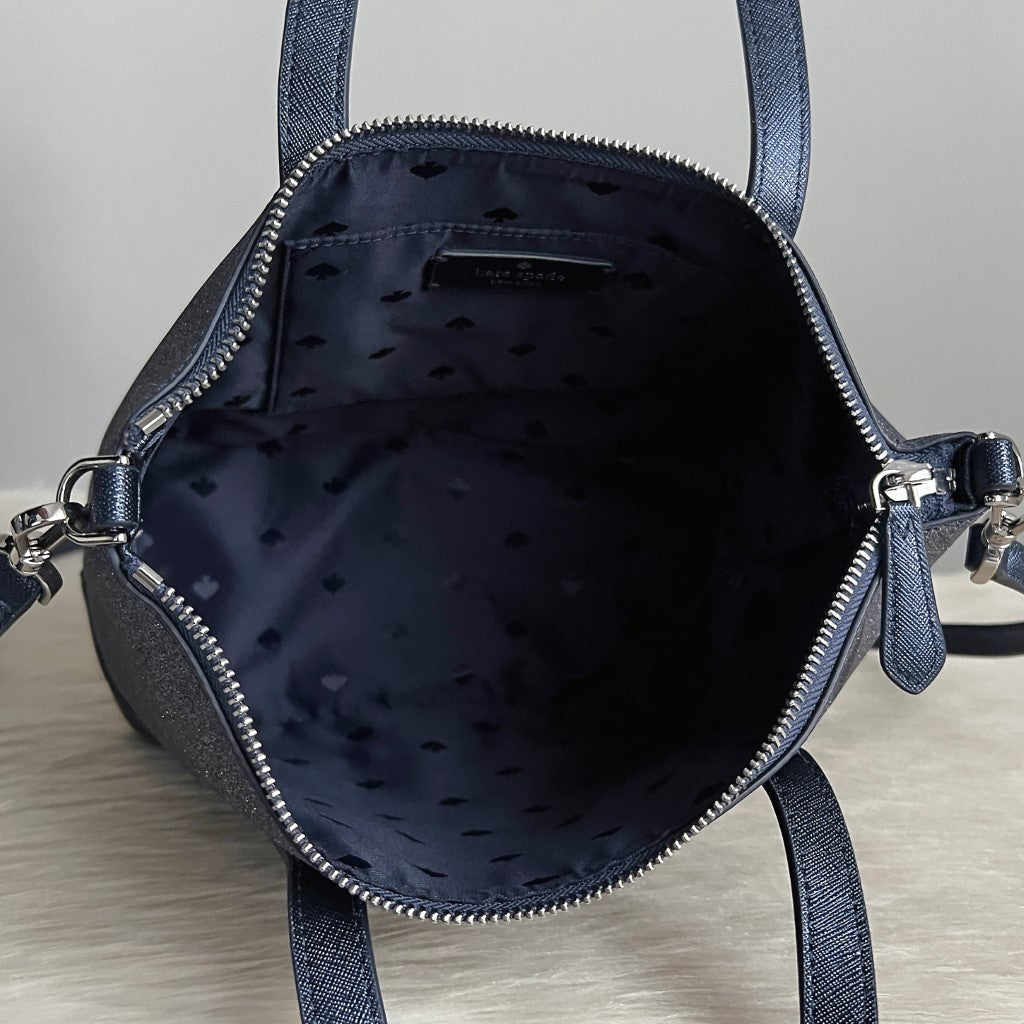 Kate Spade Navy Leather Sparkling Front Logo 2 Way Shoulder Bag Excellent