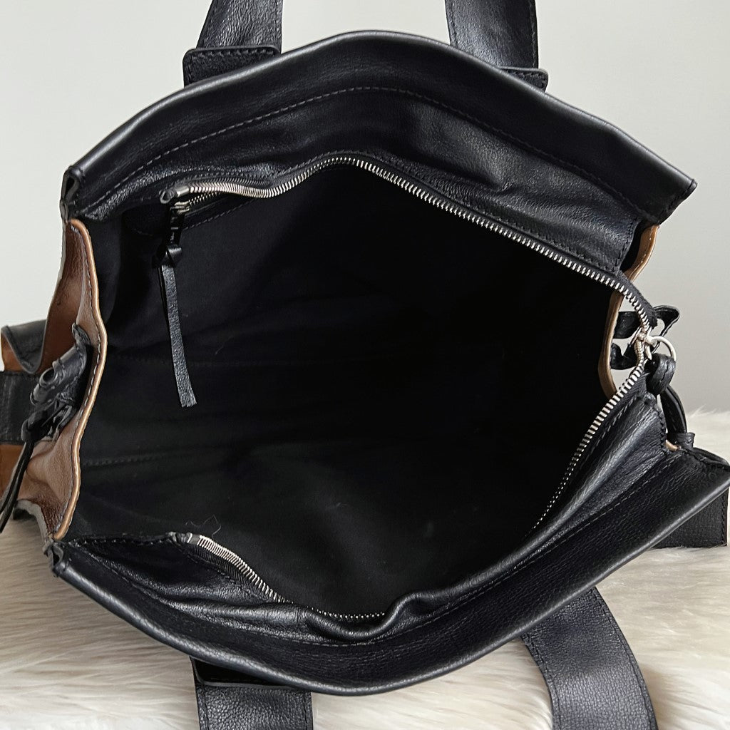Chloe Tri-Tone Leather Front Buckle Detail Large Book Tote Excellent