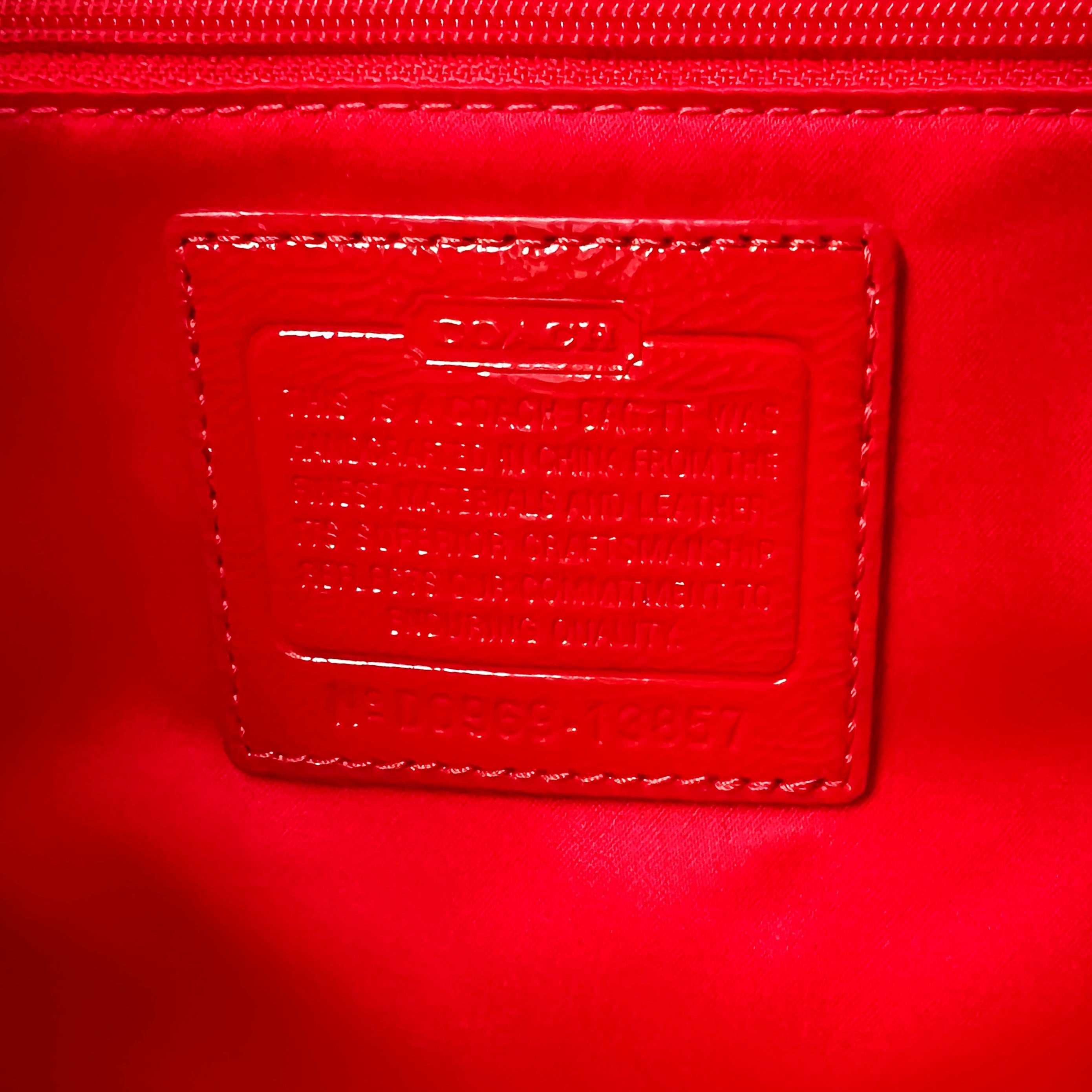 Coach Red Leather Trim Front Pattern Carryall Shoulder Bag Like New
