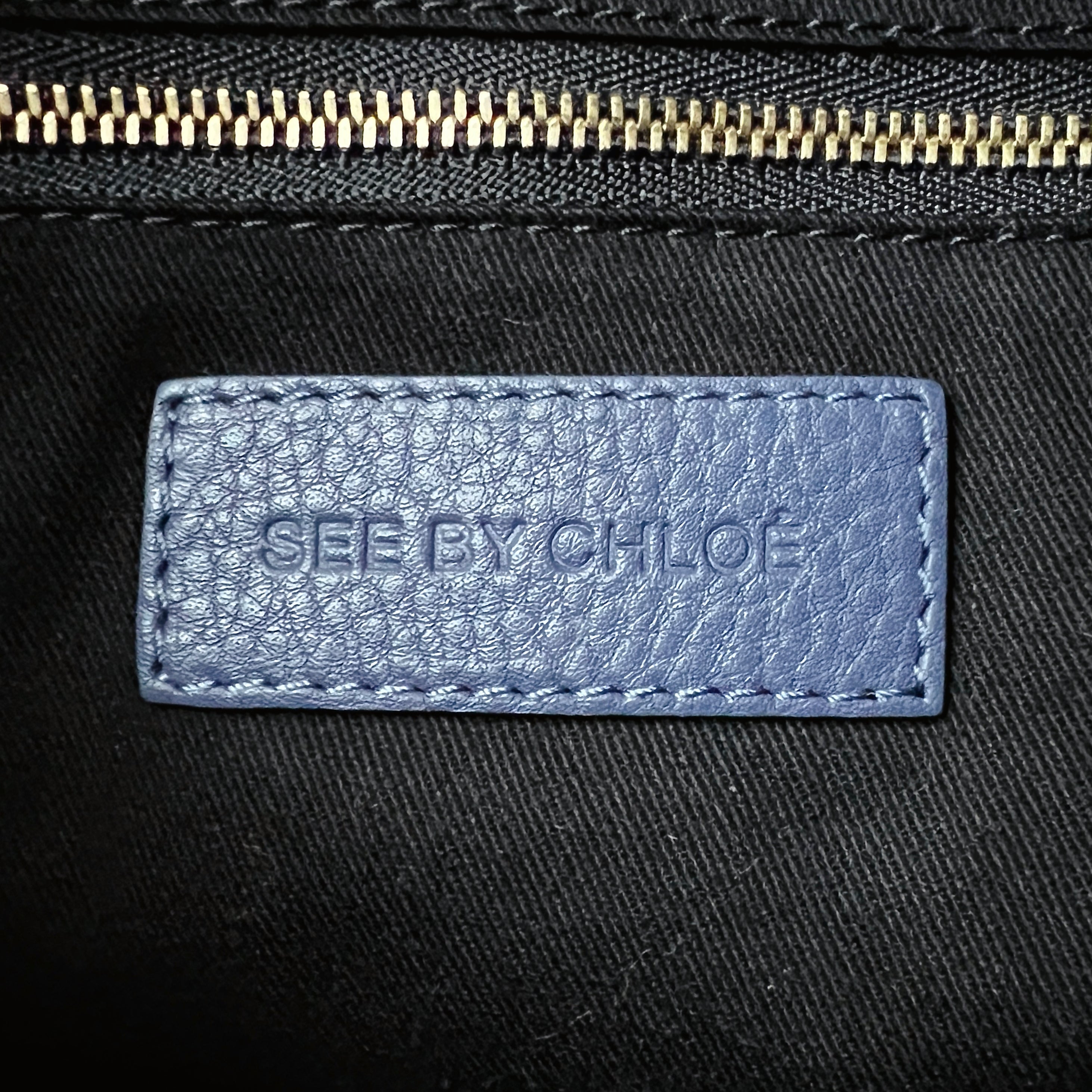 See by Chloe Smoky Blue Leather Tassel Detail Boston 2 Way Shoulder Bag Excellent