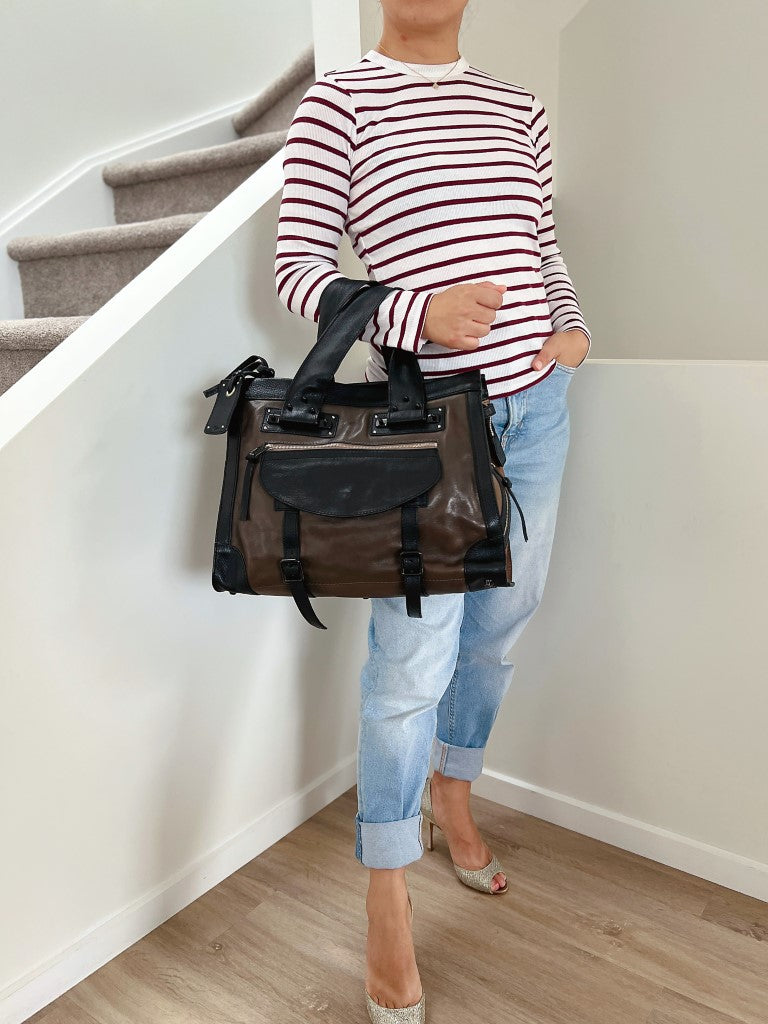 Chloe Tri-Tone Leather Front Buckle Detail Large Book Tote Excellent