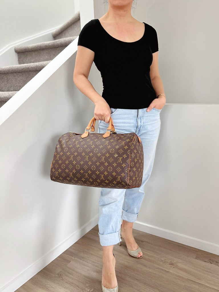 Louis Vuitton Signature Monogram Speedy 40 Large Tote Bag + Lock & Keys Excellent