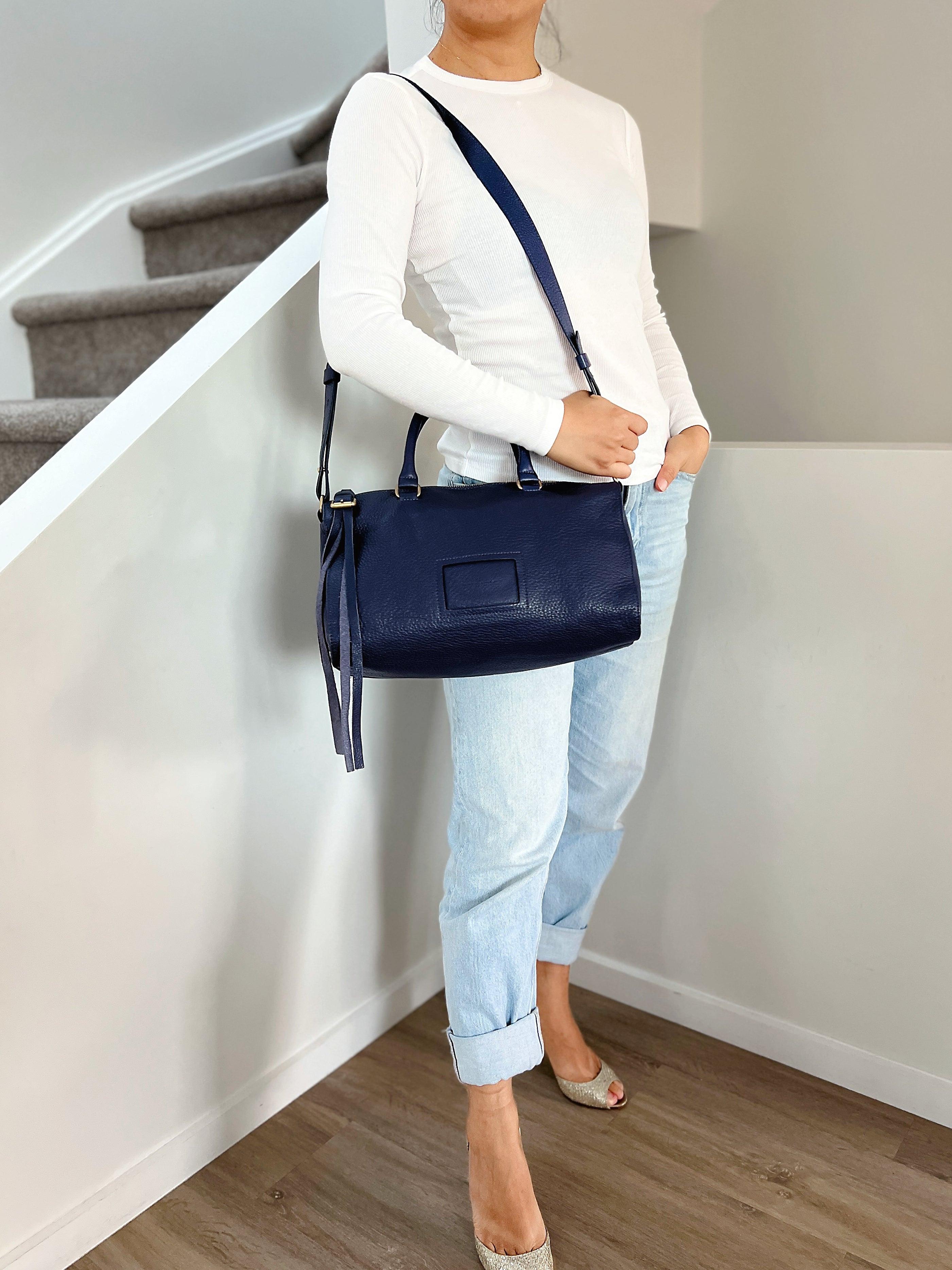 See by Chloe Smoky Blue Leather Tassel Detail Boston 2 Way Shoulder Bag Excellent