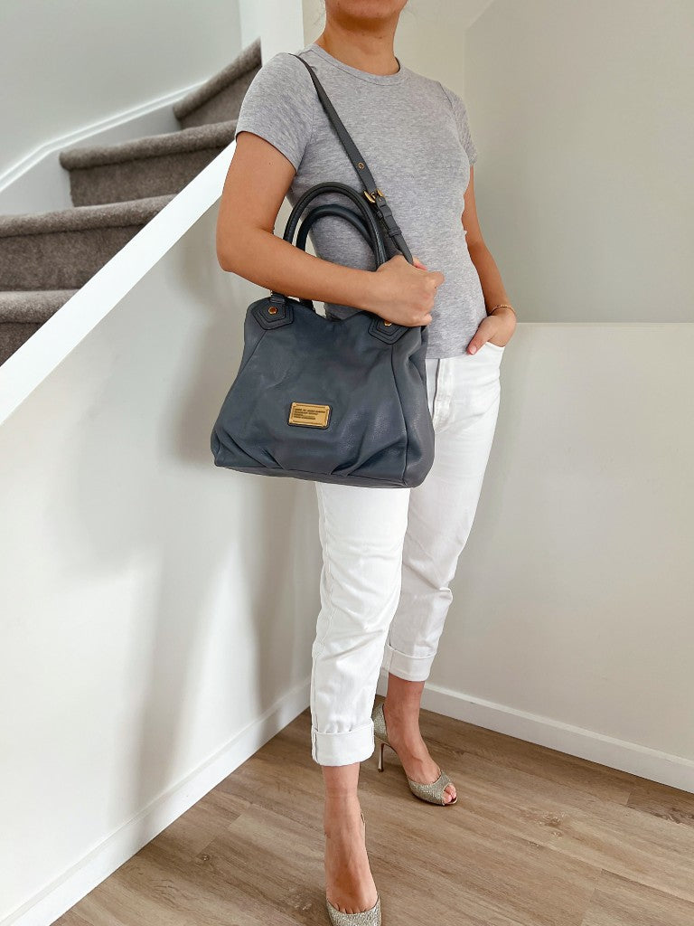 Marc Jacobs Grey Leather Logo Detail 2 Way Shoulder Bag Excellent