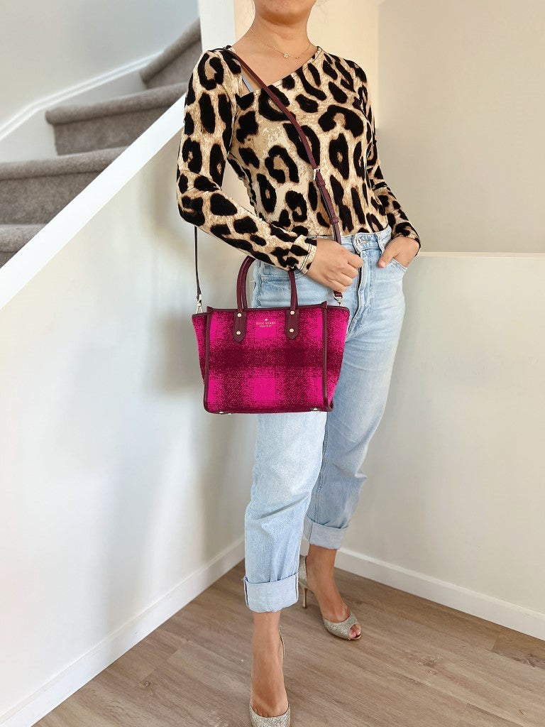 Kate Spade Brown Leather Woollen 2 Way Shoulder Bag Like New