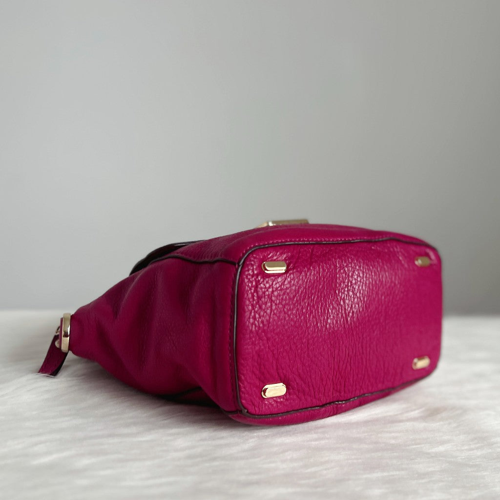 Tory Burch Fuchsia Leather Front Logo 2 Way Shoulder Bag Like New